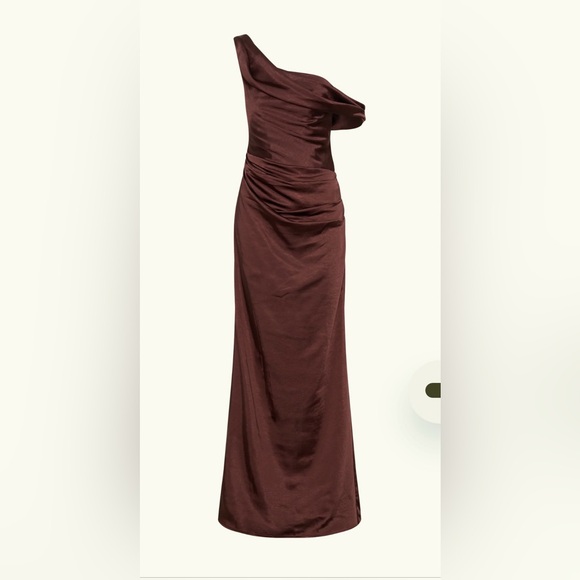 Brown One-Shoulder Draped Dress - Picture 2 of 8